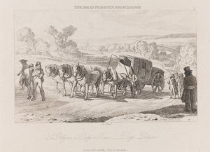 Vei til Rouen fra Dieppe, Diligence, ca. 1821 (etsing)