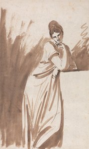 Lady Leaning on a Column - (muligens en skisse for Miss Woodley) av George Romney