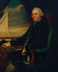 Portrett av den første jarlen av Farnham, sittende, tre fjerdedels lengde, ved et åpent vindu av George Romney