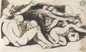 Fengselsscene (pensel og blekk over grafitt på papir) av George Romney