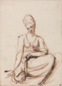 Sittende kvinne mater et dyr av George Romney