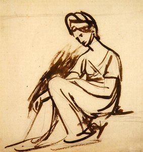 Studie for et portrett av en dame, sittende (brunt blekk over blyant på papir) av George Romney