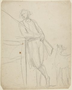 Studie til et helfigurportrett av en mann som holder en pistol av George Romney