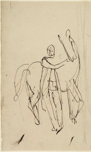 Studie til et portrett av en mann som står sammen med en hest av George Romney