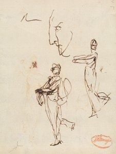 Studie av to figurer og et ansikt av George Romney