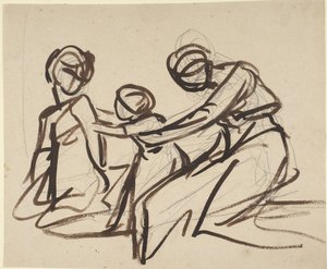 Studie av to sittende kvinner med et barn av George Romney