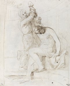 The Bath of Bathsheba (penn og brunt blekk på lagt papir) av George Romney