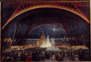 Nattfest på verdensutstillingen i 1889 under Eiffeltårnet maleri av Georges Roux (1800-tallet) 1889 Søn. 0,95x0,65 m Paris, Musee Carnavalet