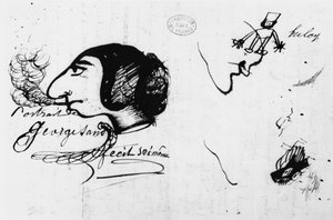 George Sand røyker (1804-76) karikert av henne selv