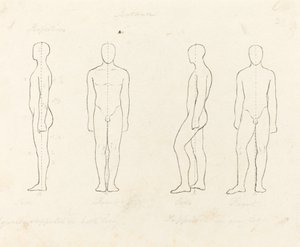 Bevegelsesutstrekning, sett forfra og fra siden, støttet på ett ben av George Scharf after John Flaxman