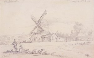 Utsikt over mølle med en vindmølle på Blackheath, Greenwich, London, 1833