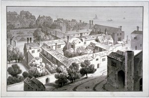 Fugleperspektiv av biskopen av Winchesters palass, Southwark, London, c1820. av George Shepherd