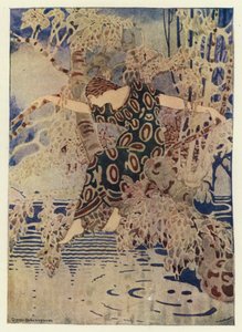 Hun klatret opp i et tre som strakte seg ut over vannet (farge litho) av George Sheringham