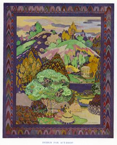 The Duenna av Sheridan: Design for Act-Drop (litho-farge) av George Sheringham