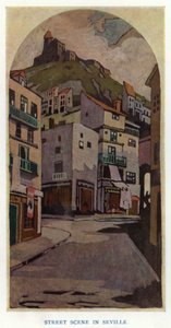 The Duenna av Sheridan: Street Scene in Sevilla (litho-farge) av George Sheringham