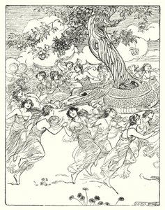 Perseus: "Danser hånd i hånd rundt det sjarmerte treet" (litho) av George Soper