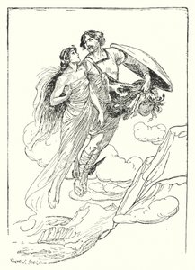 Perseus: "Perseus løftet sin vakre Andromeda i armene og flyktet med henne til klippetoppen" (litho) av George Soper
