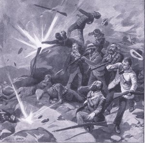 Den siste standen til Johannesburg-politiet i Bergendal, illustrasjon fra After Pretoria: The Guerilla War, 1902