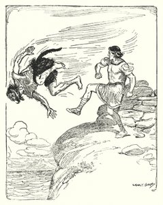 Theseus: "Han sparket ham over klippen i havet" (litho) av George Soper