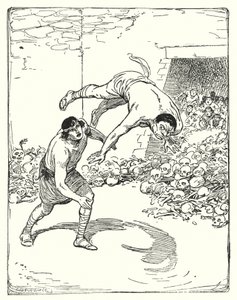 Theseus: "Theseus kastet ham rett over skulderen hans på bakken" (litho) av George Soper