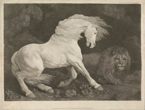 En hest skremt av en løve av George Stubbs