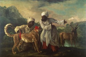 Gepard og hjort med to indianere, ca. 1765 (olje på lerret) av George Stubbs