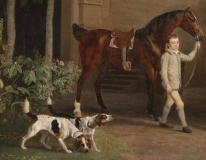 Detalj fra William Henry Cavendish Bentinck, 3. hertug av Portland foran Welbeck Abbey Riding Stables, 1766-7 av George Stubbs