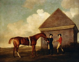 "Eclipse", en Dark Chestnut Racehorse holdt av en brudgom, med en jockey, muligens Jack Oakley, av Rubbing Down House på Newmarket, 1770 av George Stubbs