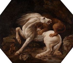 Hest angrepet av en løve Episode C, mellom 1768 og 1769. av George Stubbs