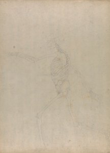 Menneskelig skjelett, sidevisning (Studie for en nøkkelfigur til en upublisert tabell som viser innvollene i magen) av George Stubbs
