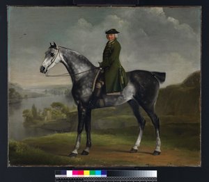 Joseph Smyth Esquire, løytnant av Whittlebury Forest, Northamptonshire, på en Dapple Grey Horse, ca. 1762-64 av George Stubbs