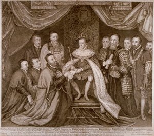 Edward VI signerer et charter som gir Bridewell til City of London for et arbeidshus, 1552 1750 av George Vertue
