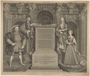 Henry VII og familien til Henry VIII i Whitehall Palace av George Vertue after Hans Holbein the Younger