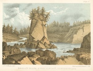 Buchans øy, elveutnyttelsen, Newfoundland (farget gravering) av George Victor Du Noyer