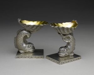 Et par saltskåler, ca. 1843-1850 (sølv og sølv forgylling) av George W. Stewart