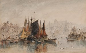 Whitby Harbor (blekk og wc på papir)