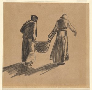 Kvinne med kurv, og omslagsark med utskriftsinstruksjoner av George Wesley Bellows