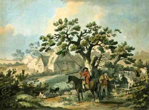 Partridge Shooting, etset av Thomas Rowlandson (1756-1827), pub. av J. Harris, 1789 (farget etsning) (se også 125724, 125726-27) av George after Morland