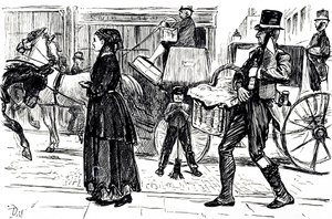 En tegneserie som skildrer de tidlige dagene til kooperative butikker. Illustrert av George du Maurier (1834-1896), en fransk-britisk tegneserieskaper og forfatter av George du Maurier
