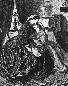 En mor og datter mottar nyheter om ektemannens/farens alvorlige sykdom av George du Maurier
