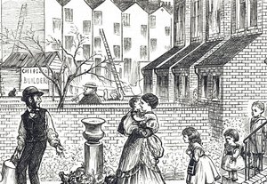 Tegneserie som kommenterer rask byutvidelse og Jerry-bygging av George du Maurier