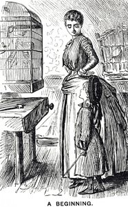 Tegneserie som kommenterer populariteten til burfugler i Storbritannia av George du Maurier