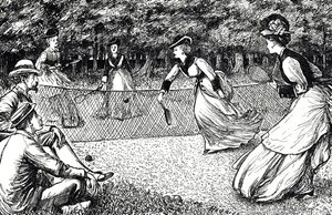 Tegneserie som viser et slag tennis av George du Maurier