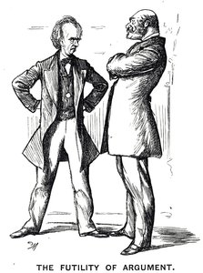Tegneserie med tittelen "The Phrenology Argument - Again" med bildeteksten "The Futility of Argument" av George du Maurier