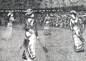 Damer som spiller tennis. av George du Maurier
