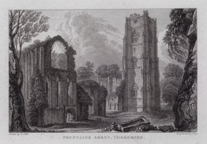 Fountains Abbey, Yorkshire (gravering) av George the Younger Cuitt