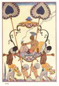 En edel kvinne brenner røkelse i en palankin, det gamle India 1928 (trykk) av Georges Barbier