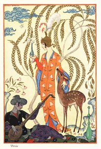 En kvinne holder en parfymeflaske, det gamle Persia av Georges Barbier