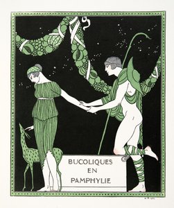 Bucoloques en Pamphylie, illustrasjon fra Les Chansons de Bilitis, av Pierre Louys, pub. 1922 (stensiltrykk) av Georges Barbier