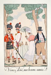 Kom, min gode venn!, fra "Falbalas and Fanfreluches, Almanac of Present, Past and Future Modes" av Georges Barbier